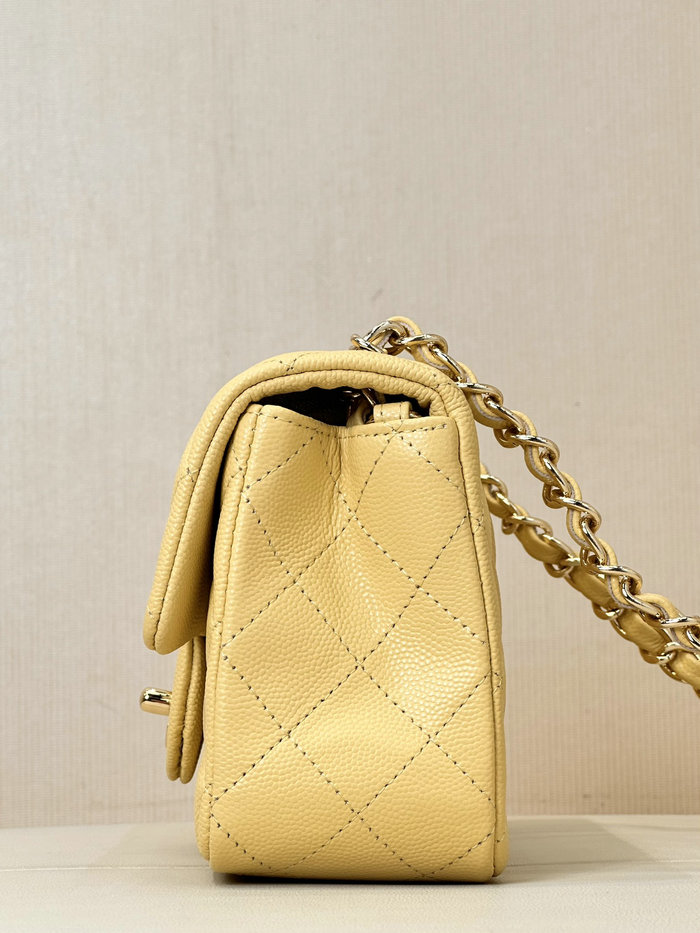 Small Chanel Grained Calfskin Flap Bag A01116 Yellow