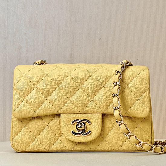 Small Chanel Grained Calfskin Flap Bag A01116 Yellow