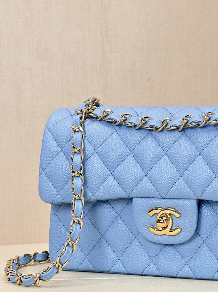 Small Chanel Grained Calfskin Flap Bag A01117 Aqua Blue