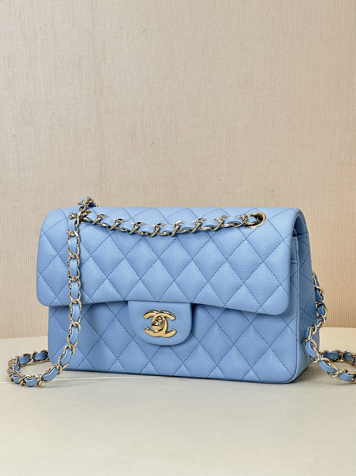 Small Chanel Grained Calfskin Flap Bag A01117 Aqua Blue