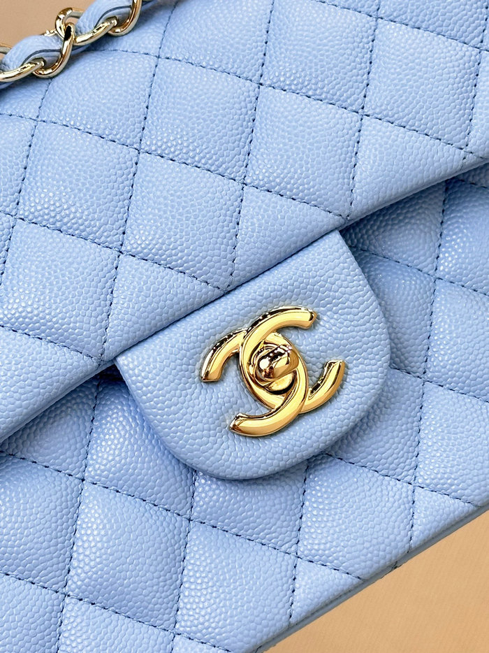 Small Chanel Grained Calfskin Flap Bag A01117 Aqua Blue