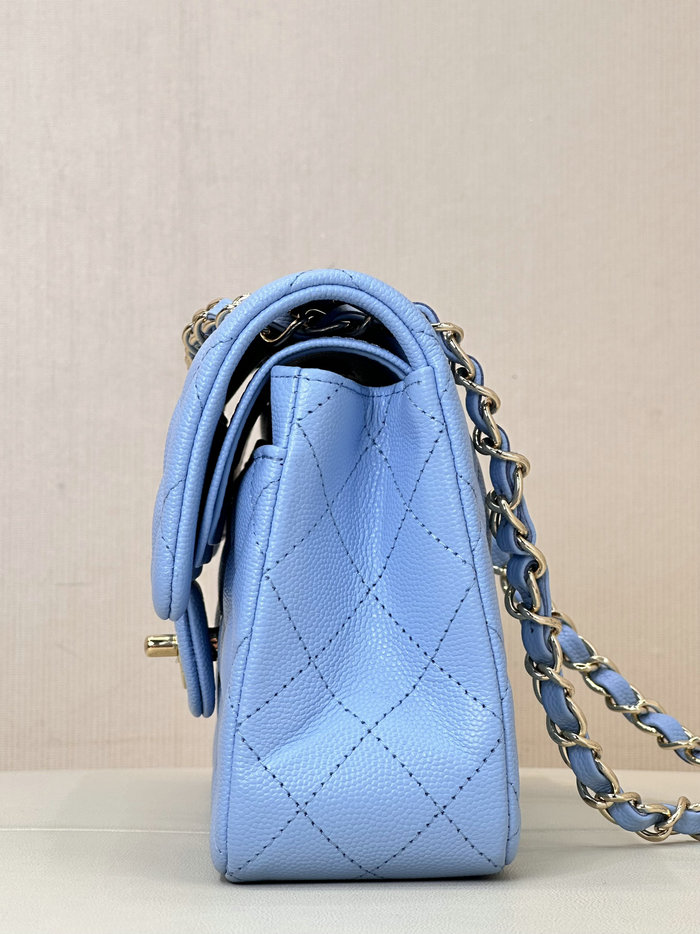 Small Chanel Grained Calfskin Flap Bag A01117 Aqua Blue