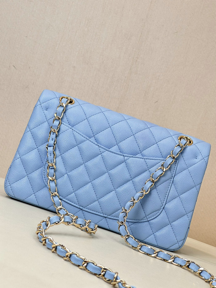 Small Chanel Grained Calfskin Flap Bag A01117 Aqua Blue