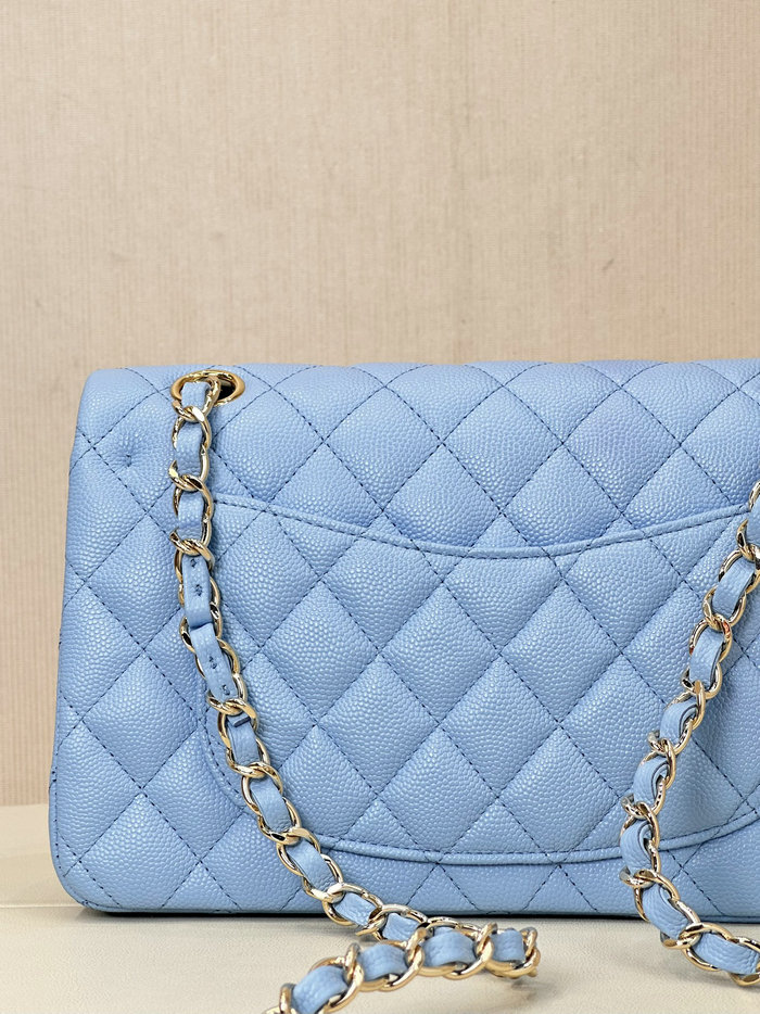 Small Chanel Grained Calfskin Flap Bag A01117 Aqua Blue