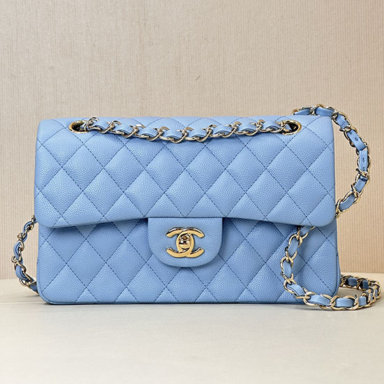 Small Chanel Grained Calfskin Flap Bag A01117 Aqua Blue