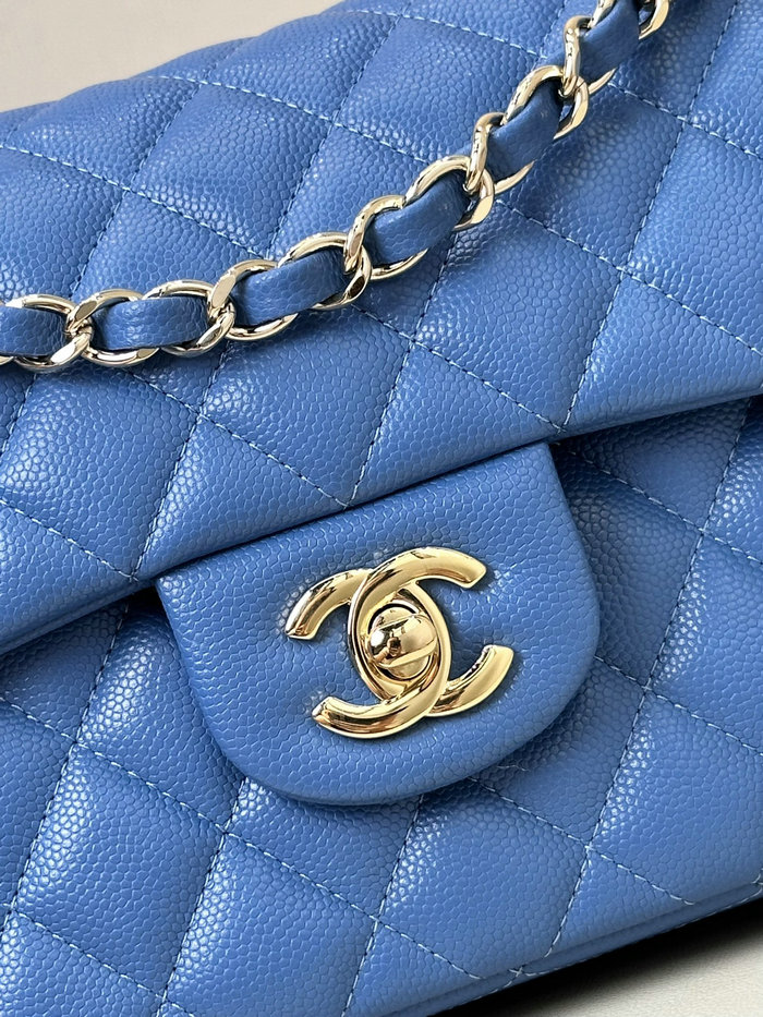 Small Chanel Grained Calfskin Flap Bag A01117 Blue