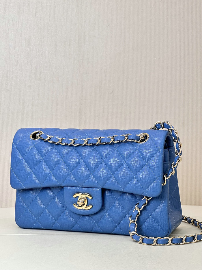 Small Chanel Grained Calfskin Flap Bag A01117 Blue