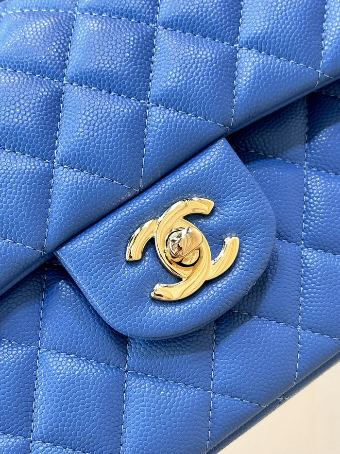 Small Chanel Grained Calfskin Flap Bag A01117 Blue