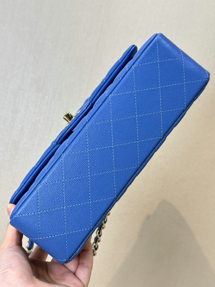 Small Chanel Grained Calfskin Flap Bag A01117 Blue