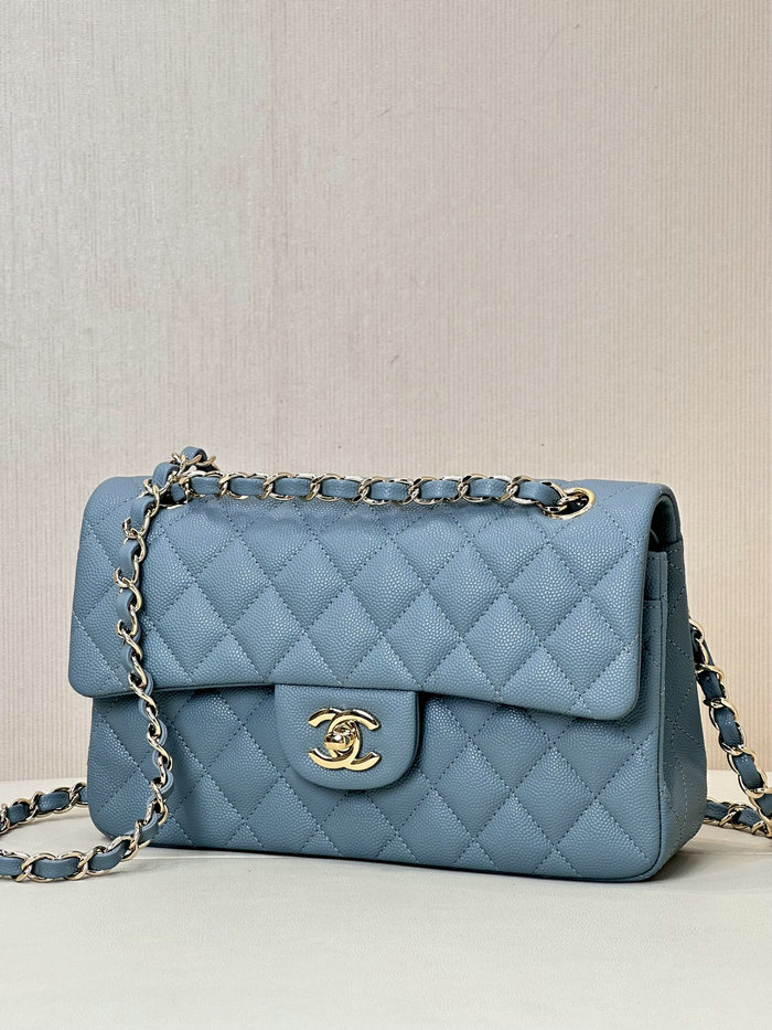 Small Chanel Grained Calfskin Flap Bag A01117 Blue-gray