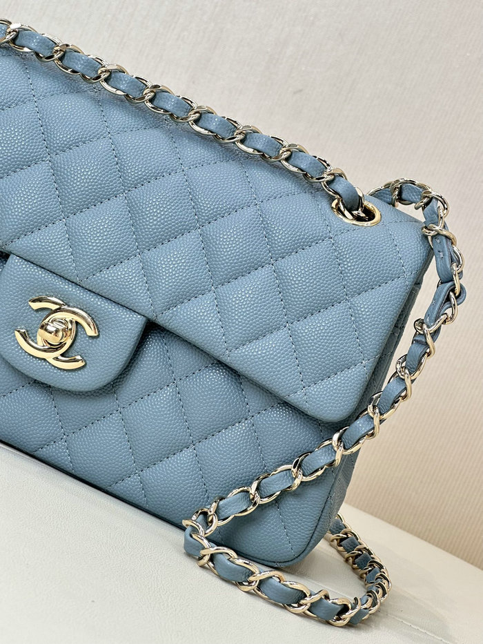 Small Chanel Grained Calfskin Flap Bag A01117 Blue-gray