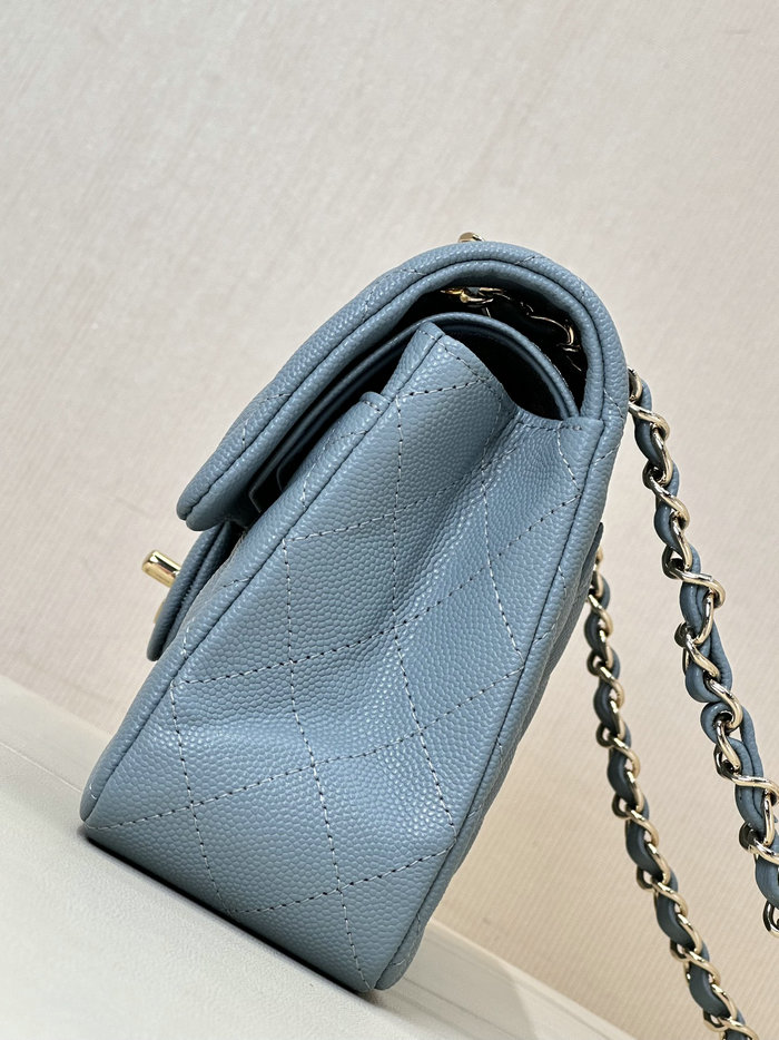 Small Chanel Grained Calfskin Flap Bag A01117 Blue-gray