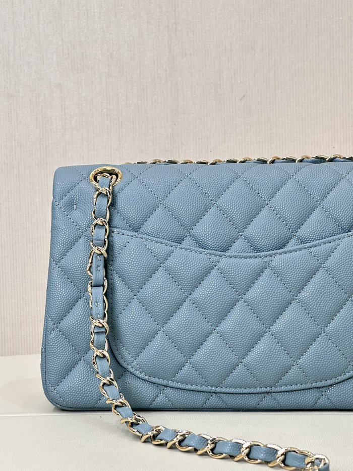 Small Chanel Grained Calfskin Flap Bag A01117 Blue-gray