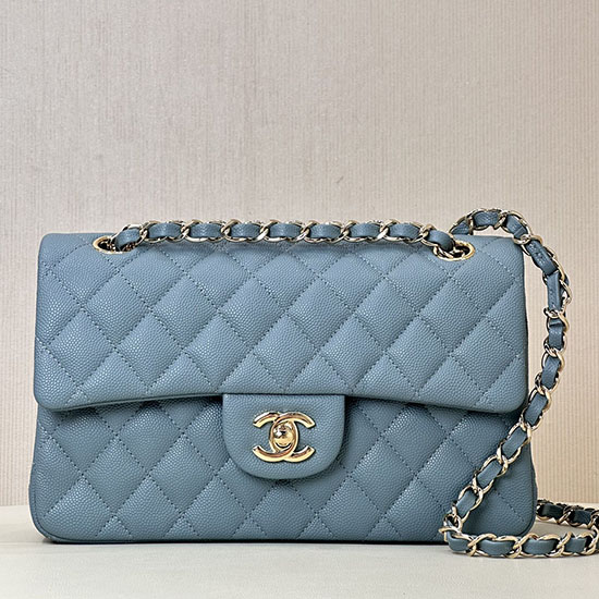 Small Chanel Grained Calfskin Flap Bag A01117 Blue-gray