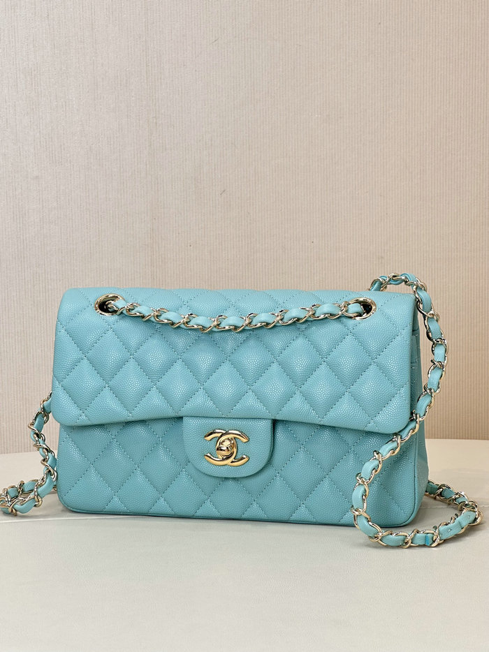 Small Chanel Grained Calfskin Flap Bag A01117 Gemstone Blue