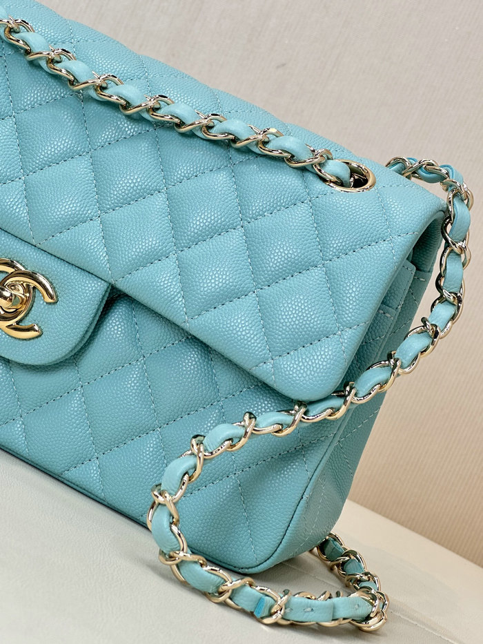 Small Chanel Grained Calfskin Flap Bag A01117 Gemstone Blue