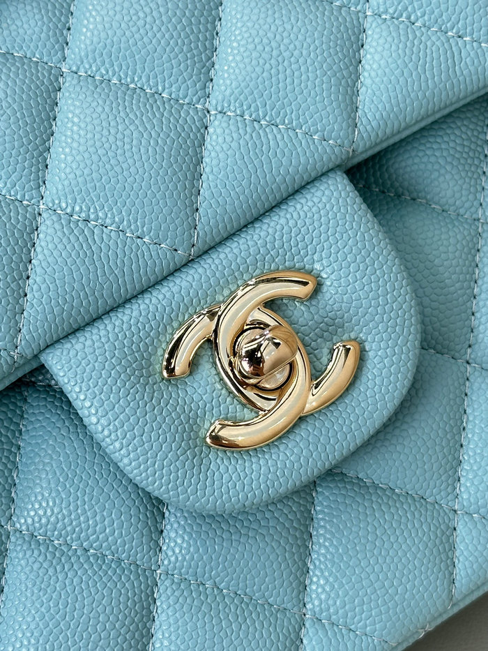 Small Chanel Grained Calfskin Flap Bag A01117 Gemstone Blue