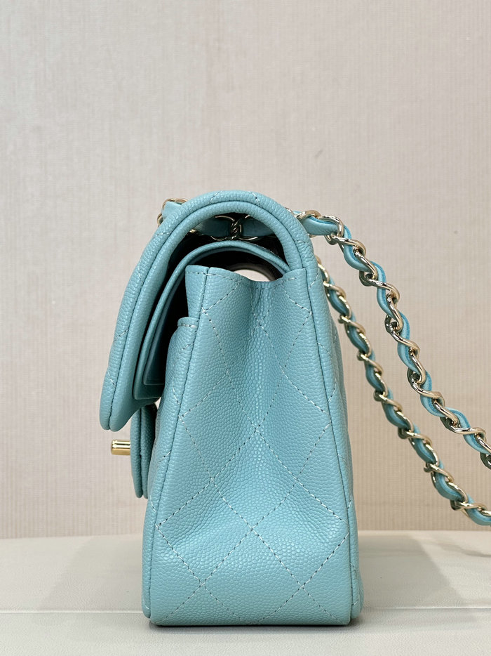 Small Chanel Grained Calfskin Flap Bag A01117 Gemstone Blue