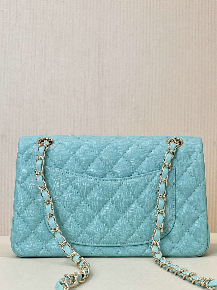 Small Chanel Grained Calfskin Flap Bag A01117 Gemstone Blue