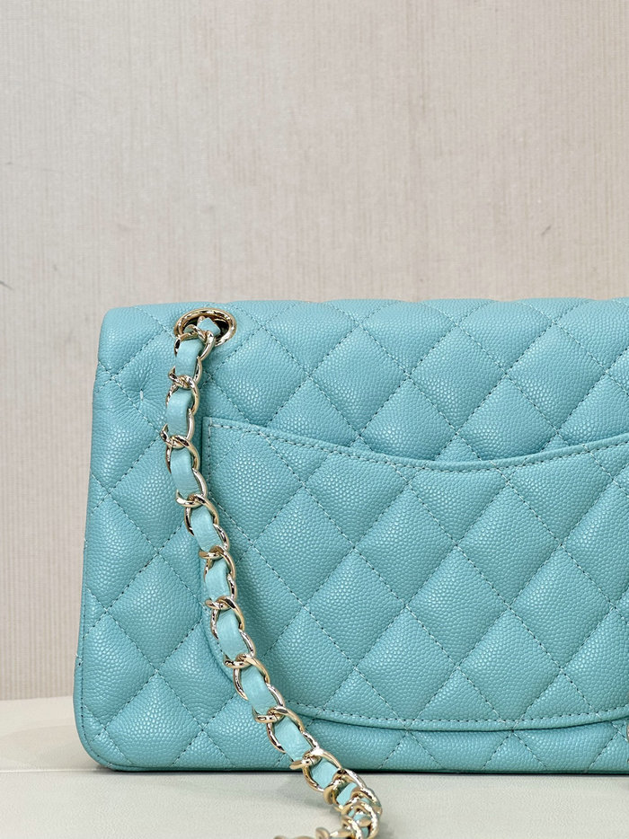 Small Chanel Grained Calfskin Flap Bag A01117 Gemstone Blue