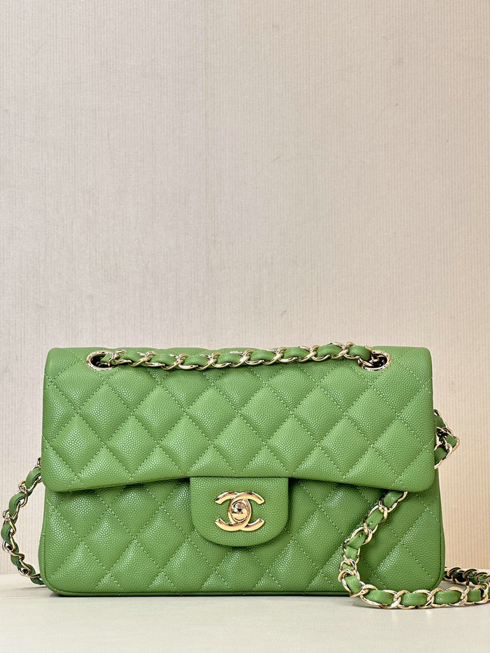 Small Chanel Grained Calfskin Flap Bag A01117 Green