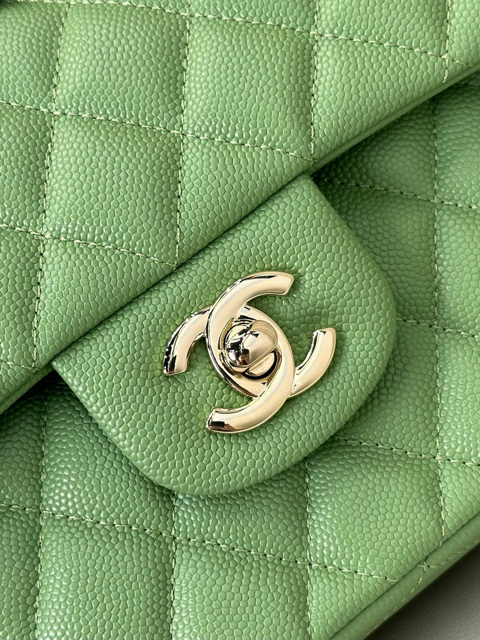 Small Chanel Grained Calfskin Flap Bag A01117 Green