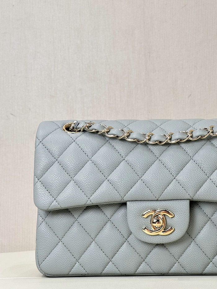 Small Chanel Grained Calfskin Flap Bag A01117 Grey with Gold