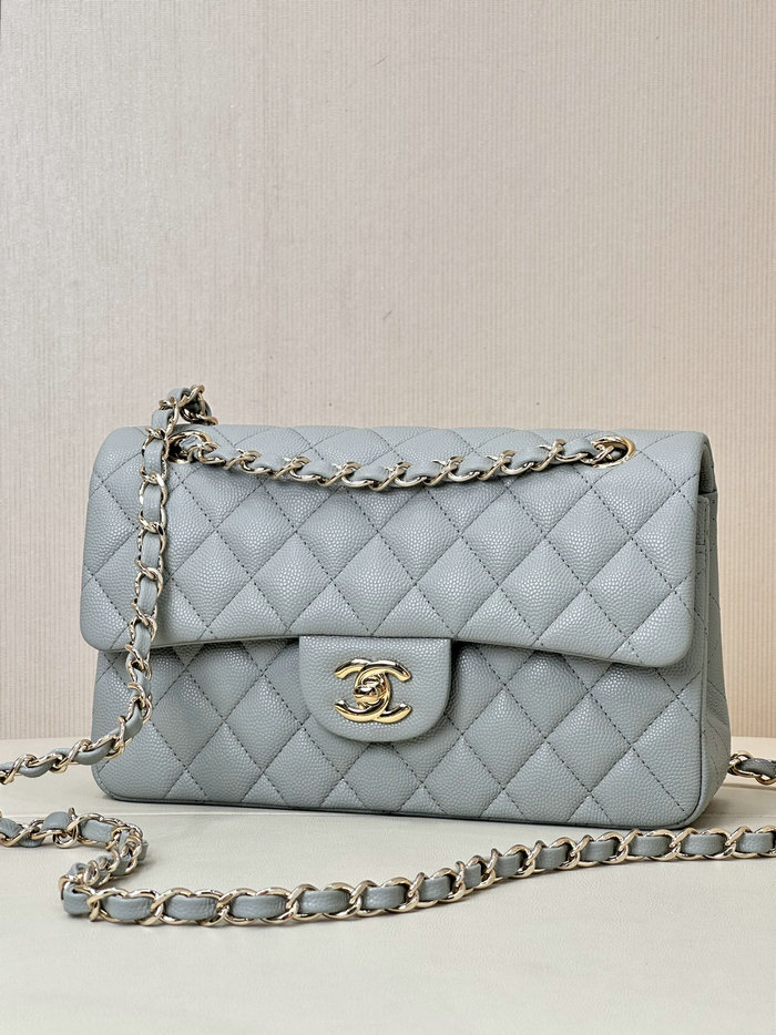 Small Chanel Grained Calfskin Flap Bag A01117 Grey with Gold