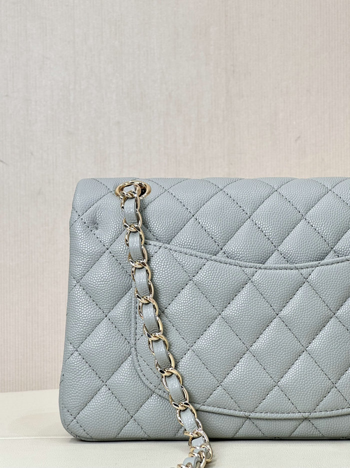 Small Chanel Grained Calfskin Flap Bag A01117 Grey with Gold