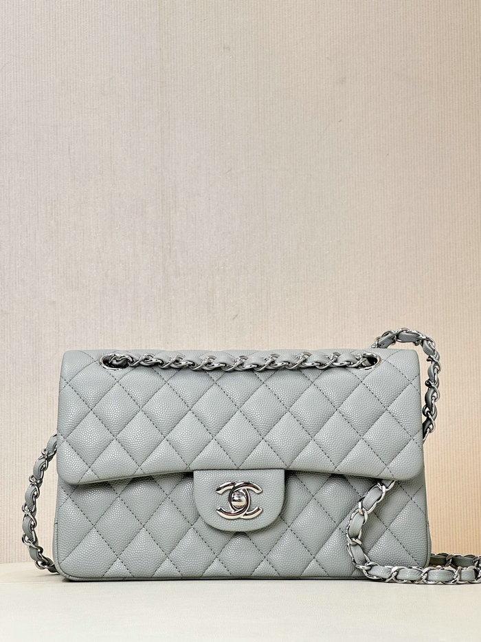 Small Chanel Grained Calfskin Flap Bag A01117 Grey with Silver