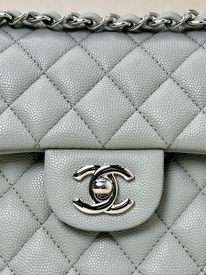 Small Chanel Grained Calfskin Flap Bag A01117 Grey with Silver