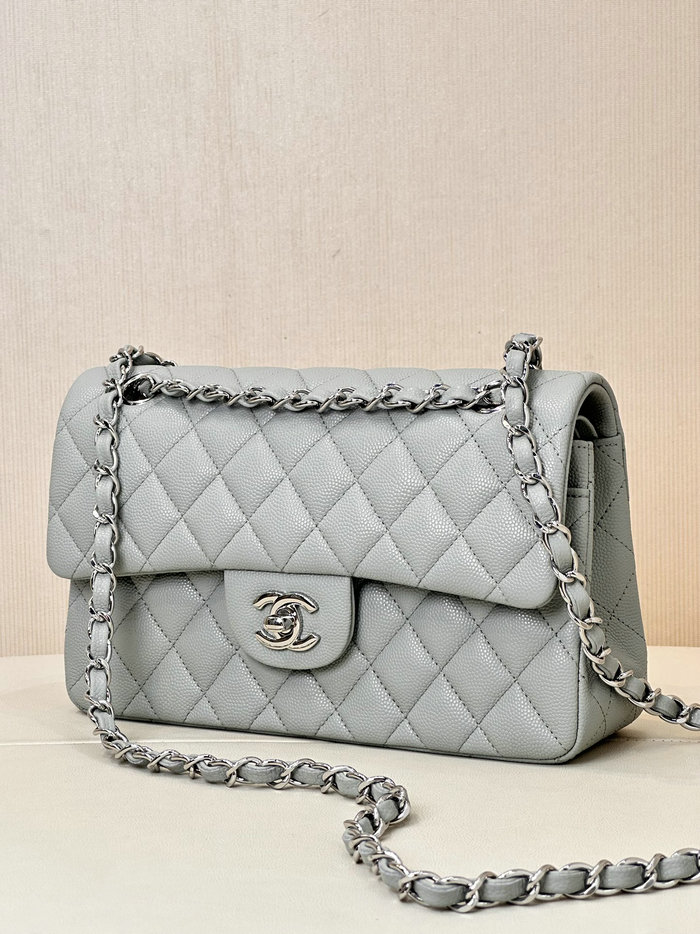 Small Chanel Grained Calfskin Flap Bag A01117 Grey with Silver