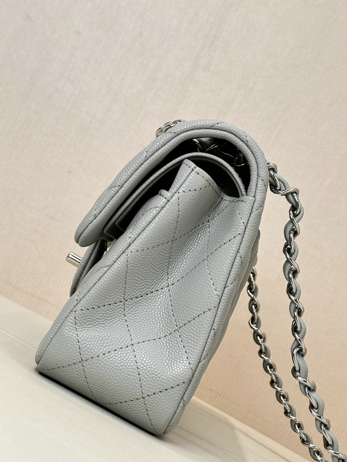 Small Chanel Grained Calfskin Flap Bag A01117 Grey with Silver