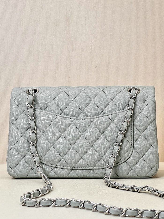 Small Chanel Grained Calfskin Flap Bag A01117 Grey with Silver