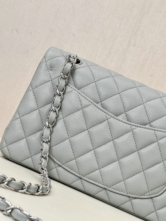 Small Chanel Grained Calfskin Flap Bag A01117 Grey with Silver