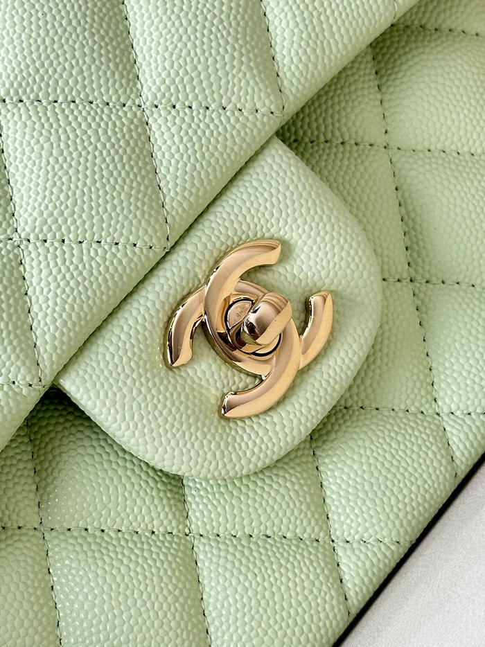 Small Chanel Grained Calfskin Flap Bag A01117 Light Green