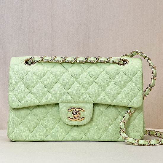 Small Chanel Grained Calfskin Flap Bag A01117 Light Green