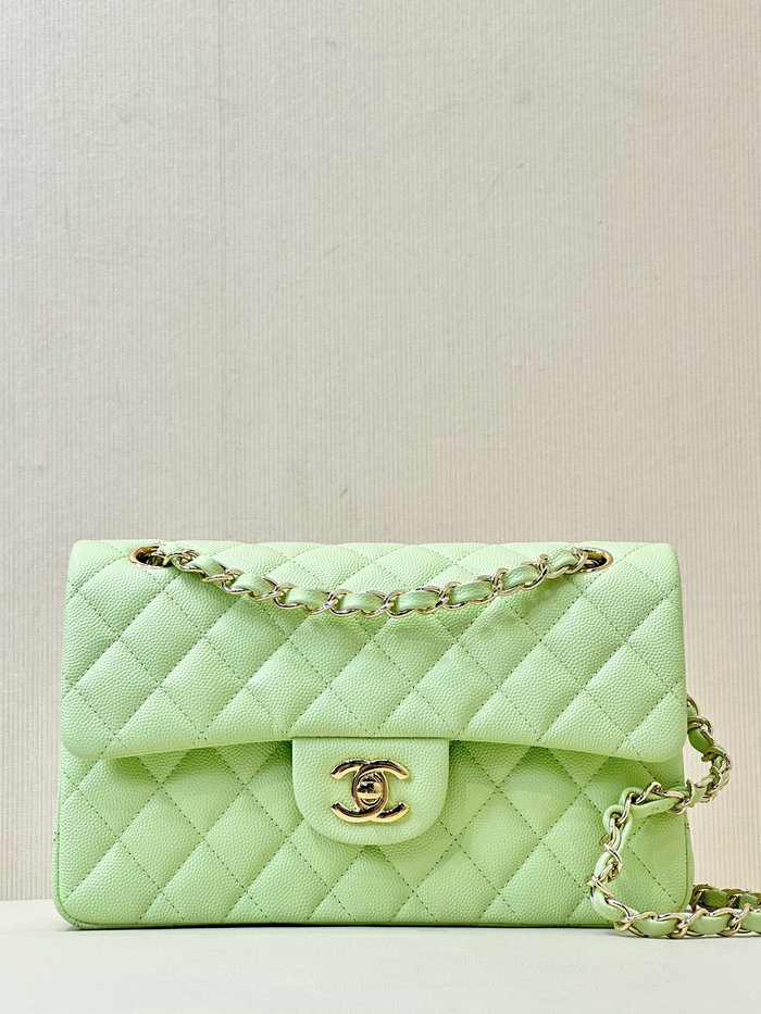 Small Chanel Grained Calfskin Flap Bag A01117 Mint Green