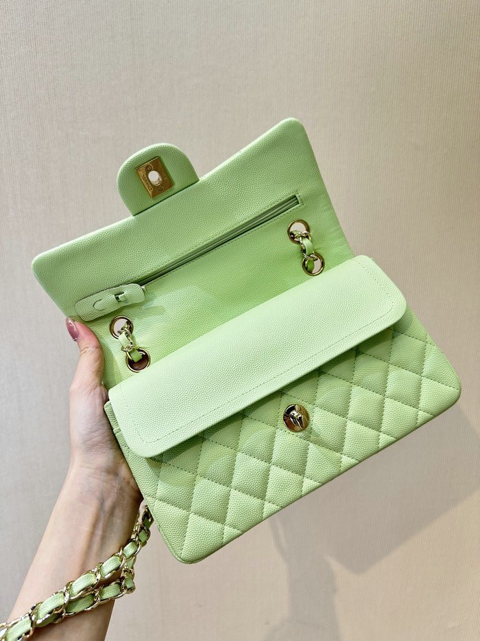 Small Chanel Grained Calfskin Flap Bag A01117 Mint Green