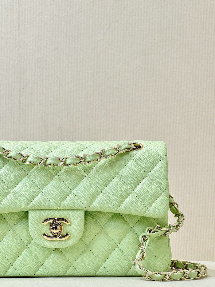 Small Chanel Grained Calfskin Flap Bag A01117 Mint Green