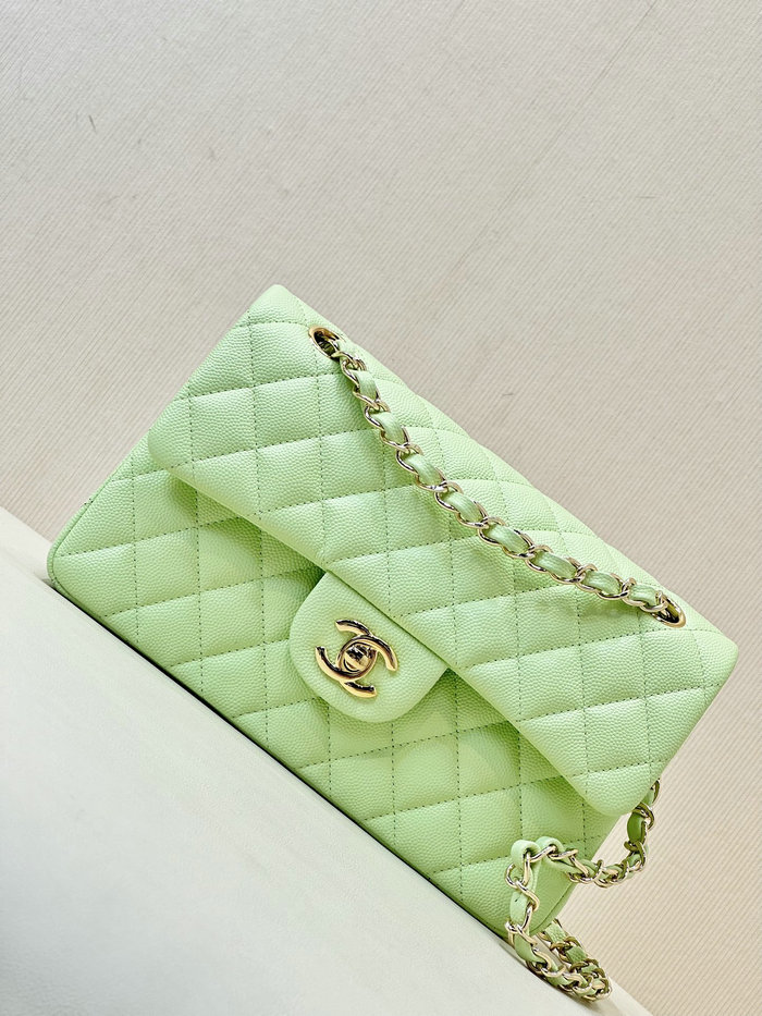 Small Chanel Grained Calfskin Flap Bag A01117 Mint Green