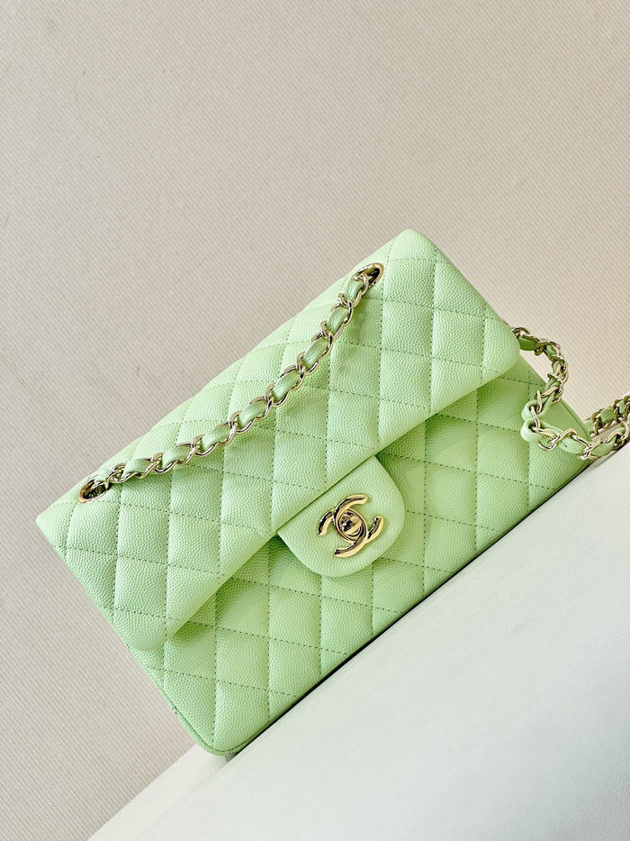 Small Chanel Grained Calfskin Flap Bag A01117 Mint Green