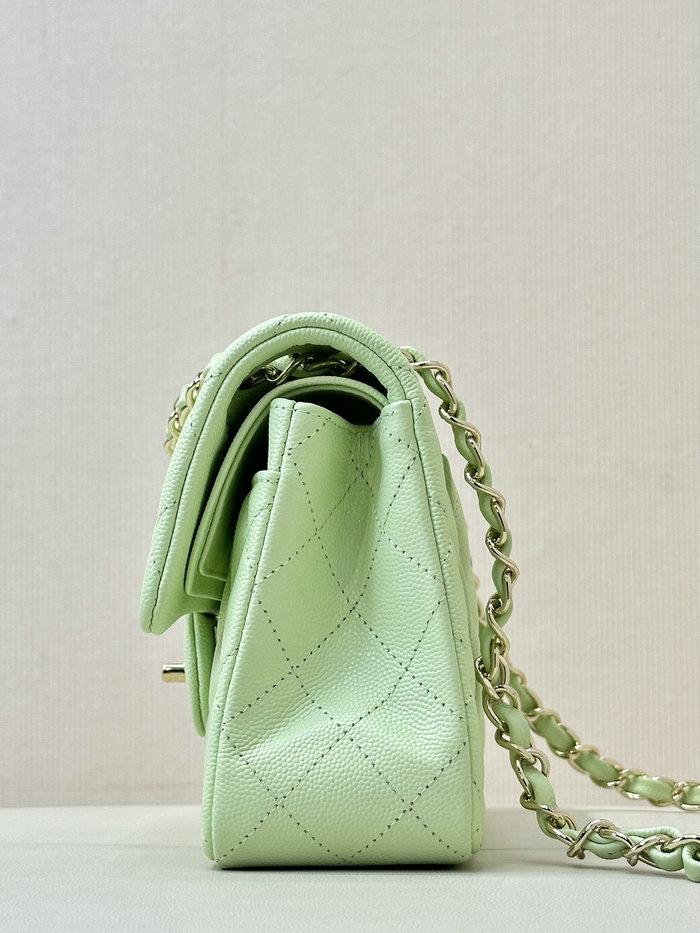 Small Chanel Grained Calfskin Flap Bag A01117 Mint Green