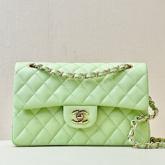 Small Chanel Grained Calfskin Flap Bag A01117 Mint Green