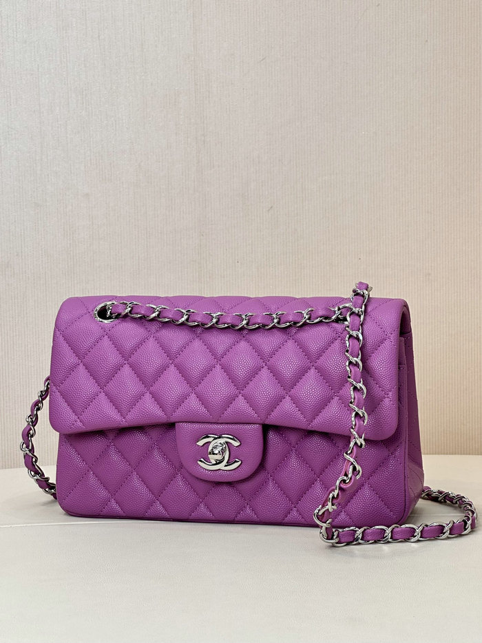 Small Chanel Grained Calfskin Flap Bag A01117 Purple