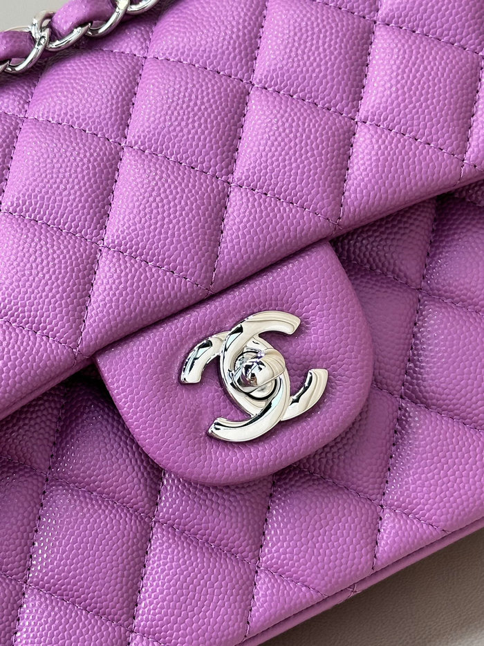 Small Chanel Grained Calfskin Flap Bag A01117 Purple