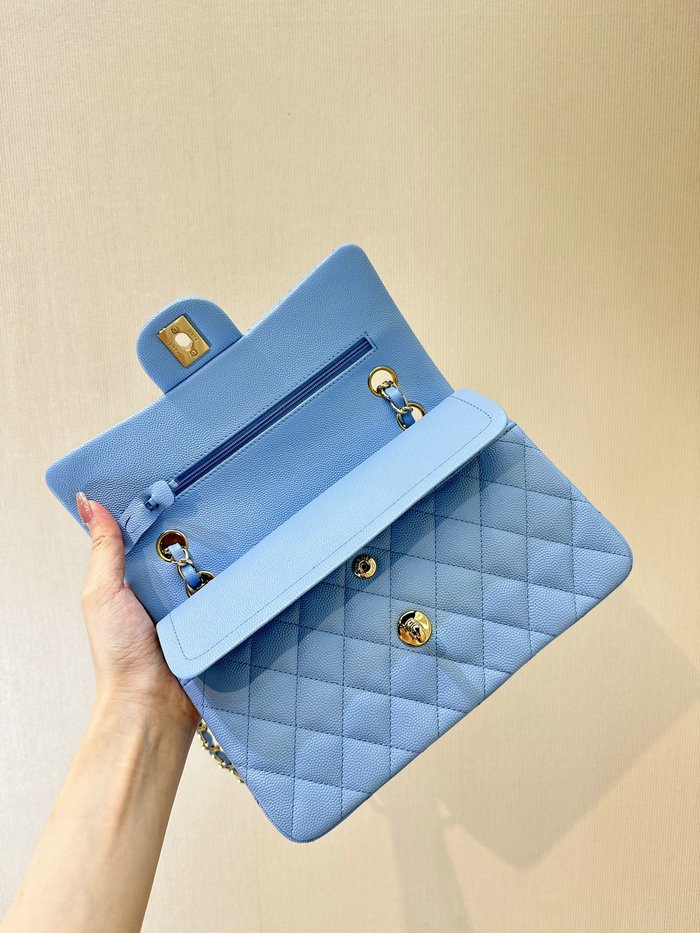 Small Chanel Grained Calfskin Flap Bag A01117 Skyblue