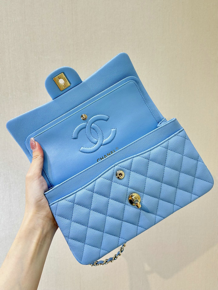 Small Chanel Grained Calfskin Flap Bag A01117 Skyblue