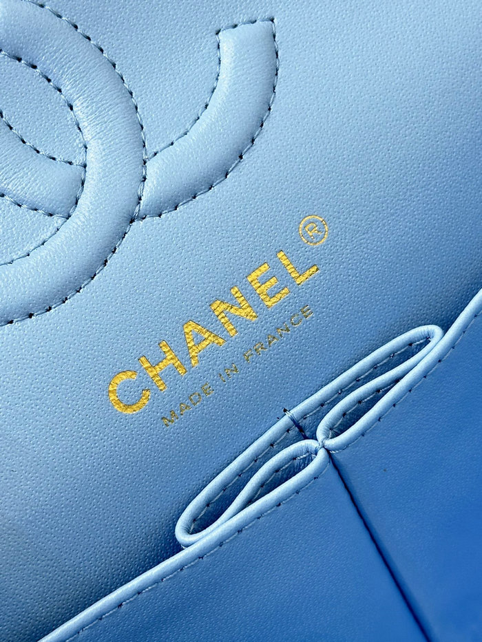 Small Chanel Grained Calfskin Flap Bag A01117 Skyblue