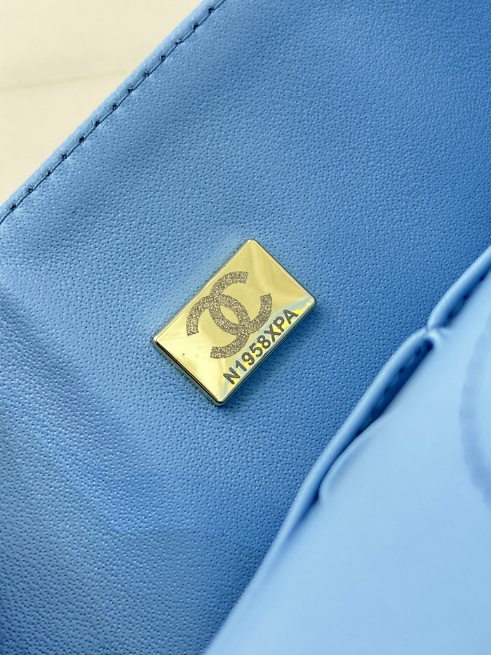 Small Chanel Grained Calfskin Flap Bag A01117 Skyblue